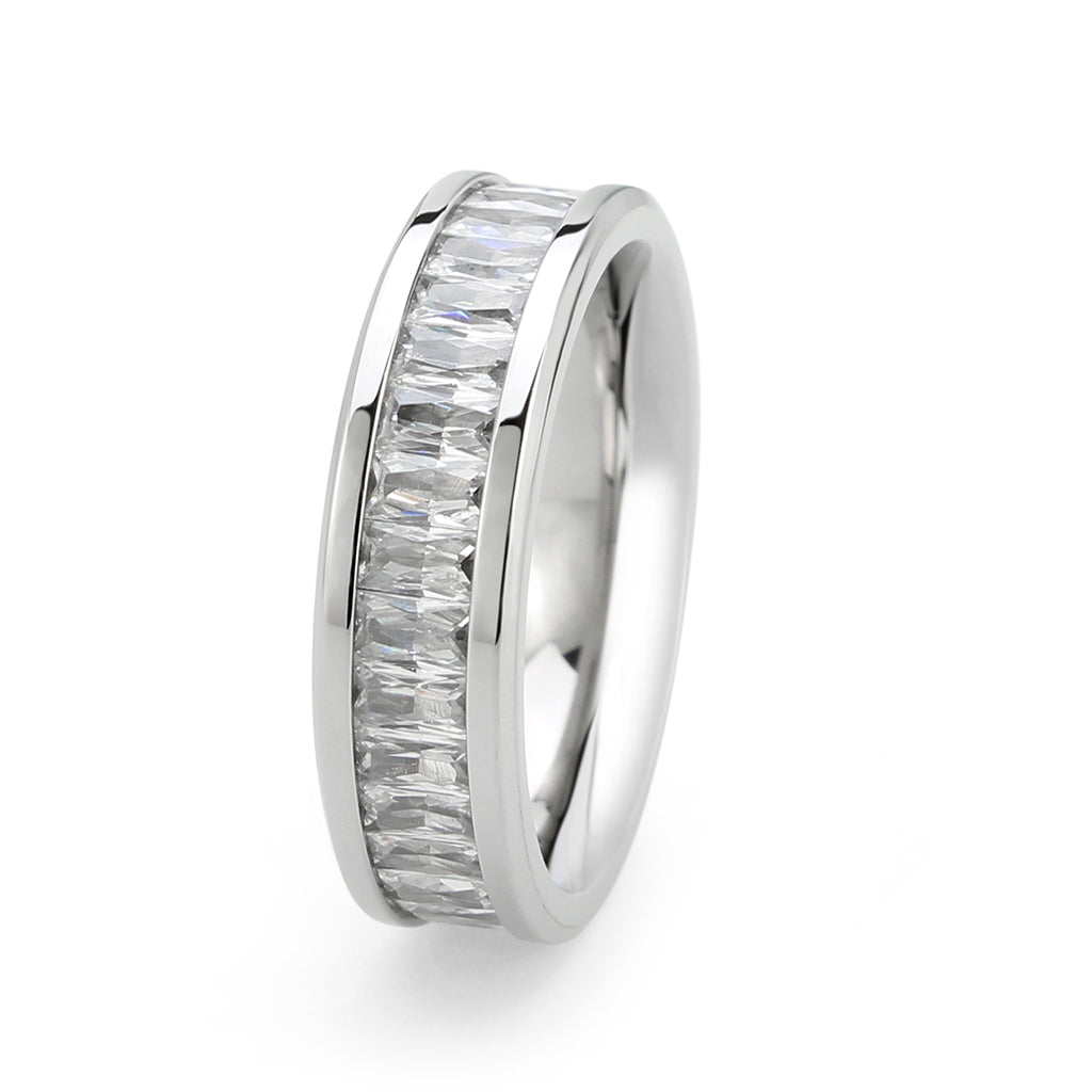High polished (no plating) Stainless Steel Ring with AAA Grade CZ in Clear