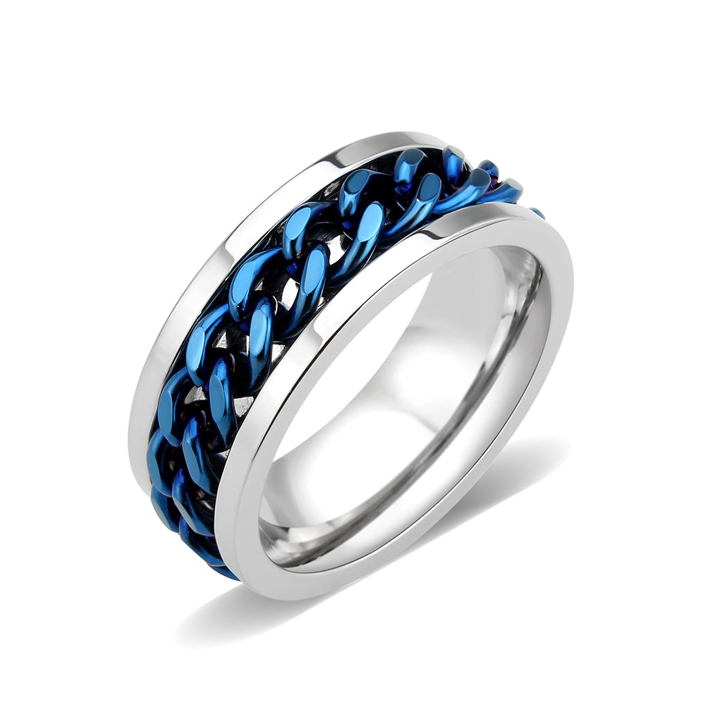 Two Tone IP Blue Stainless Steel Ring with NoStone in No Stone