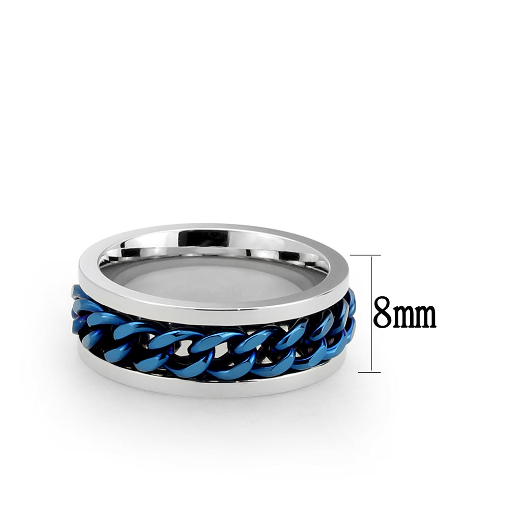 Two Tone IP Blue Stainless Steel Ring with NoStone in No Stone