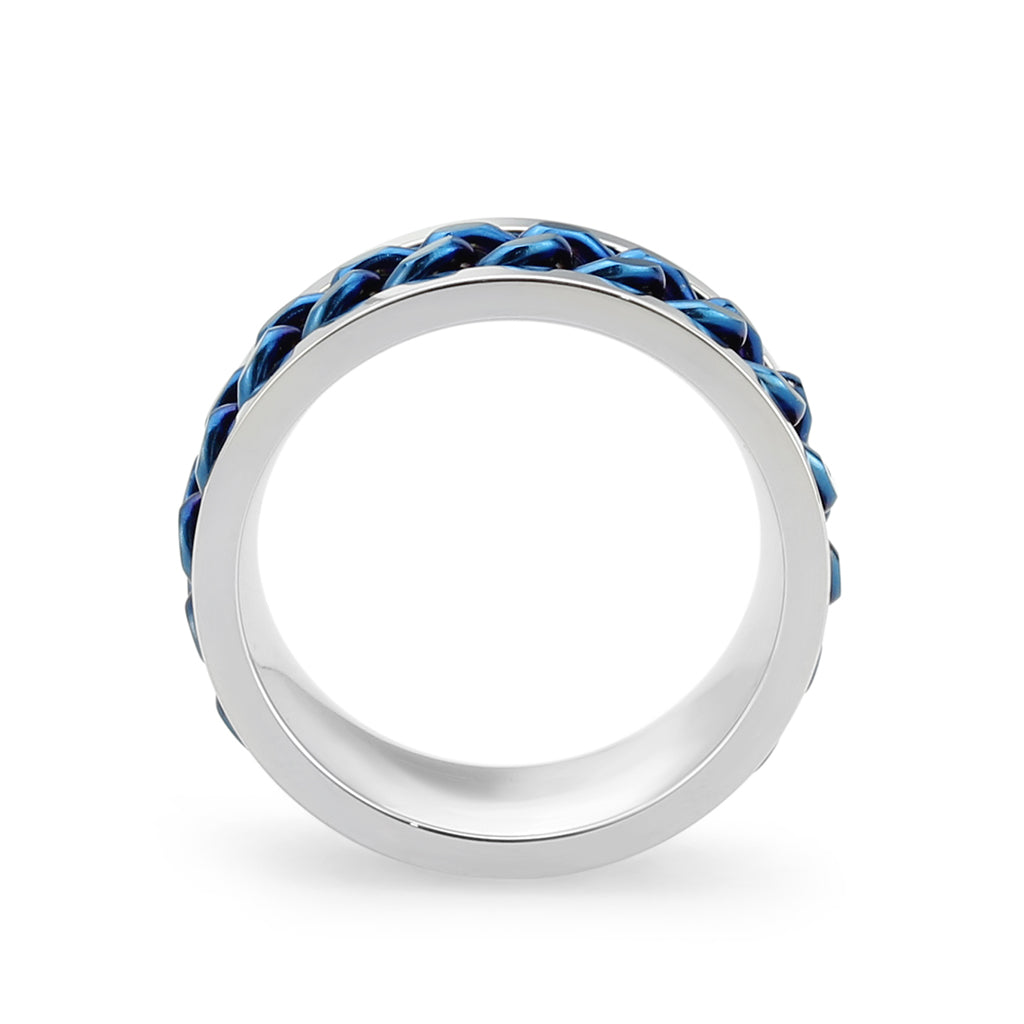 Two Tone IP Blue Stainless Steel Ring with NoStone in No Stone