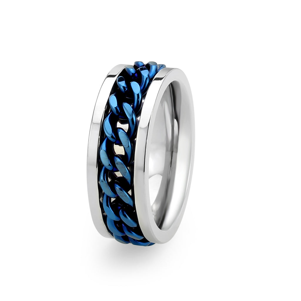 Two Tone IP Blue Stainless Steel Ring with NoStone in No Stone