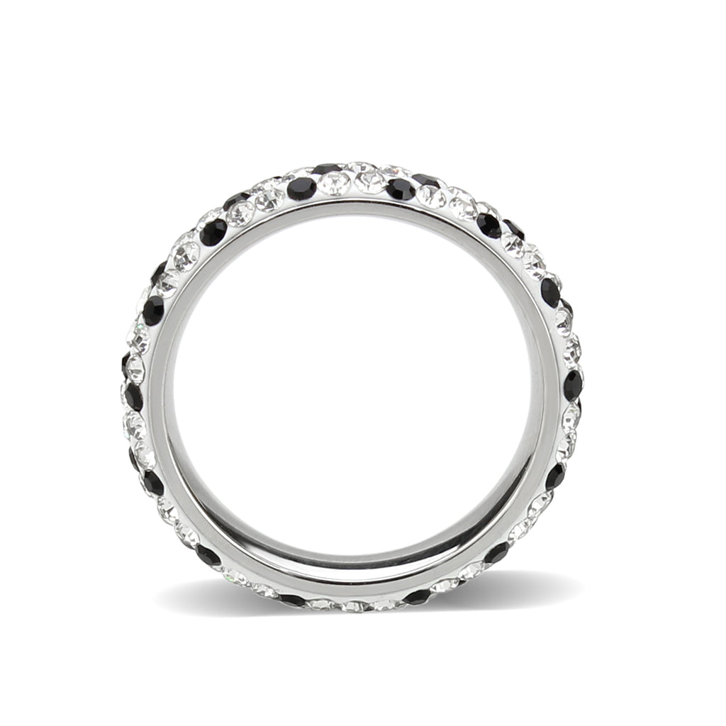 High polished (no plating) Stainless Steel Ring with Top Grade Crystal in MultiColor