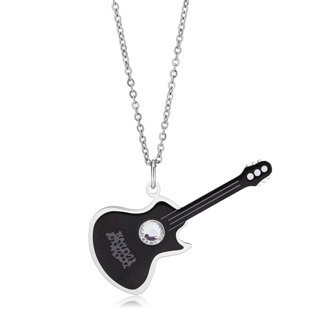 High polished (no plating) Stainless Steel Chain Pendant with Top Grade Crystal in Clear