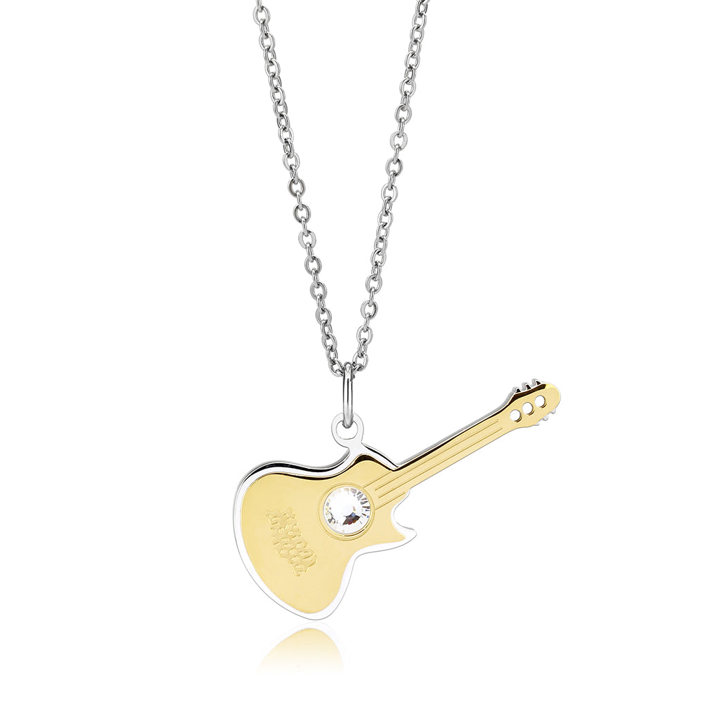 Two Tone IP Gold (Ion Plating) Stainless Steel Chain Pendant with Top Grade Crystal in Clear