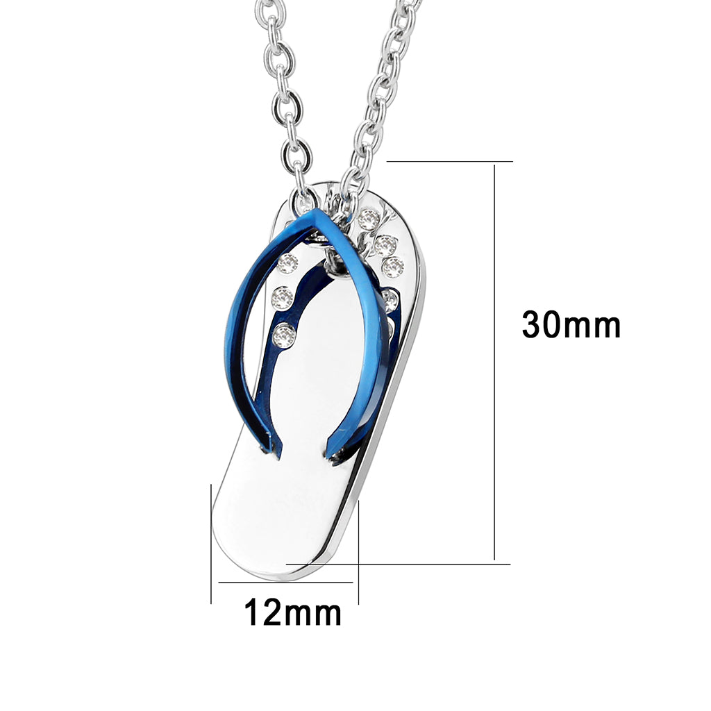 High polished (no plating) Stainless Steel Chain Pendant with Top Grade Crystal in Clear