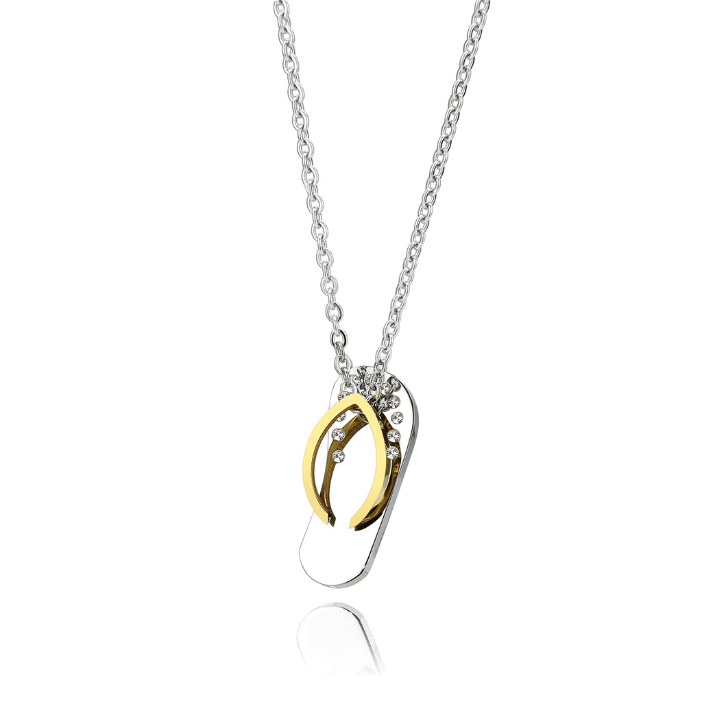 Two Tone IP Gold (Ion Plating) Stainless Steel Chain Pendant with Top Grade Crystal in Clear