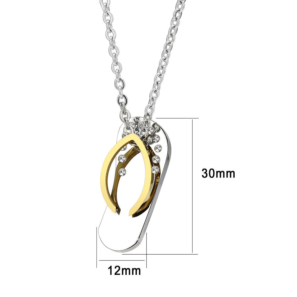 Two Tone IP Gold (Ion Plating) Stainless Steel Chain Pendant with Top Grade Crystal in Clear