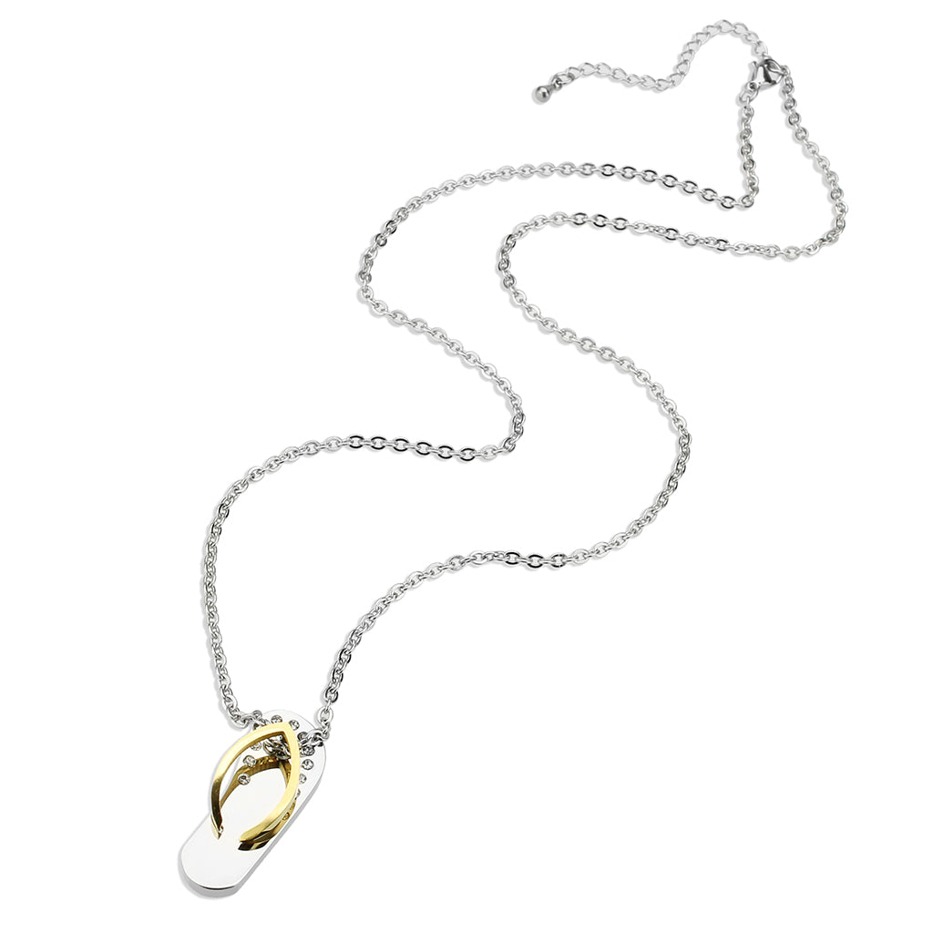 Two Tone IP Gold (Ion Plating) Stainless Steel Chain Pendant with Top Grade Crystal in Clear