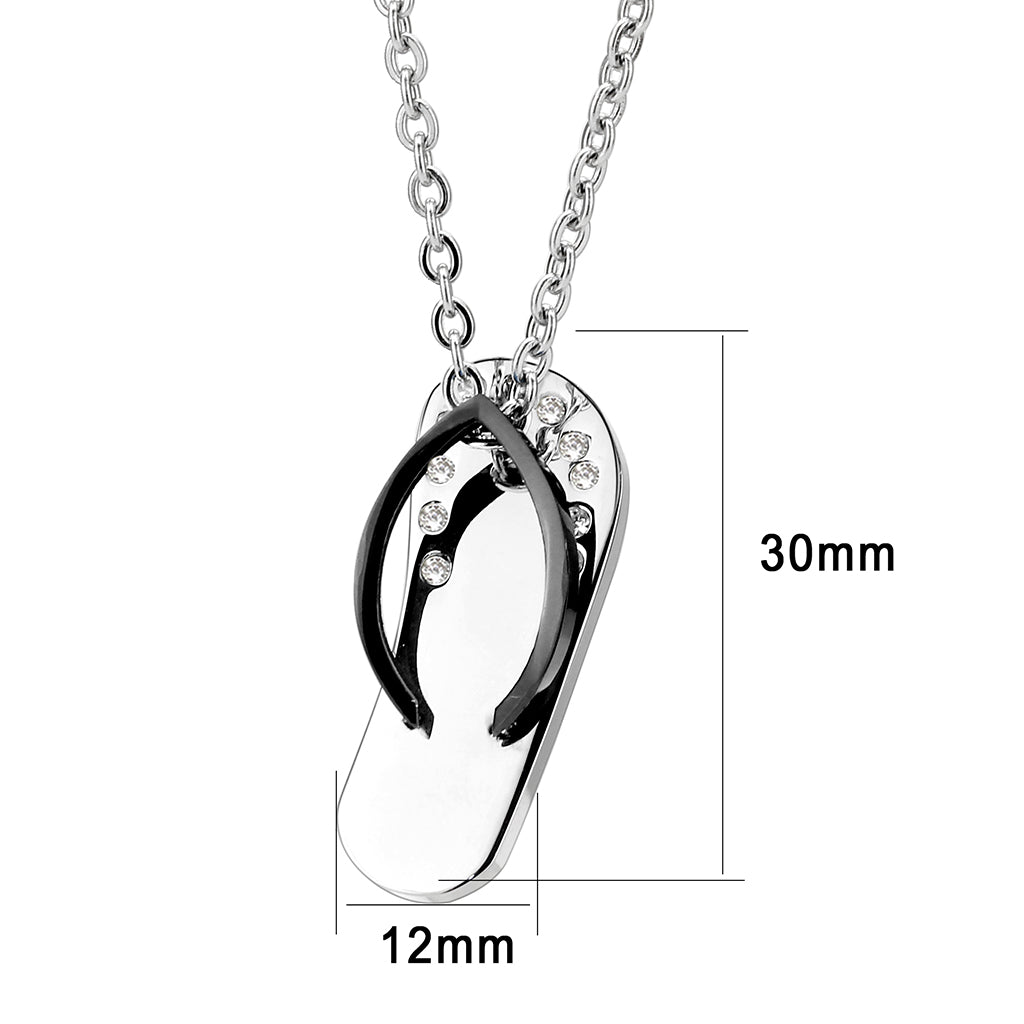 Two Tone IP Black Stainless Steel Chain Pendant with Top Grade Crystal in Clear