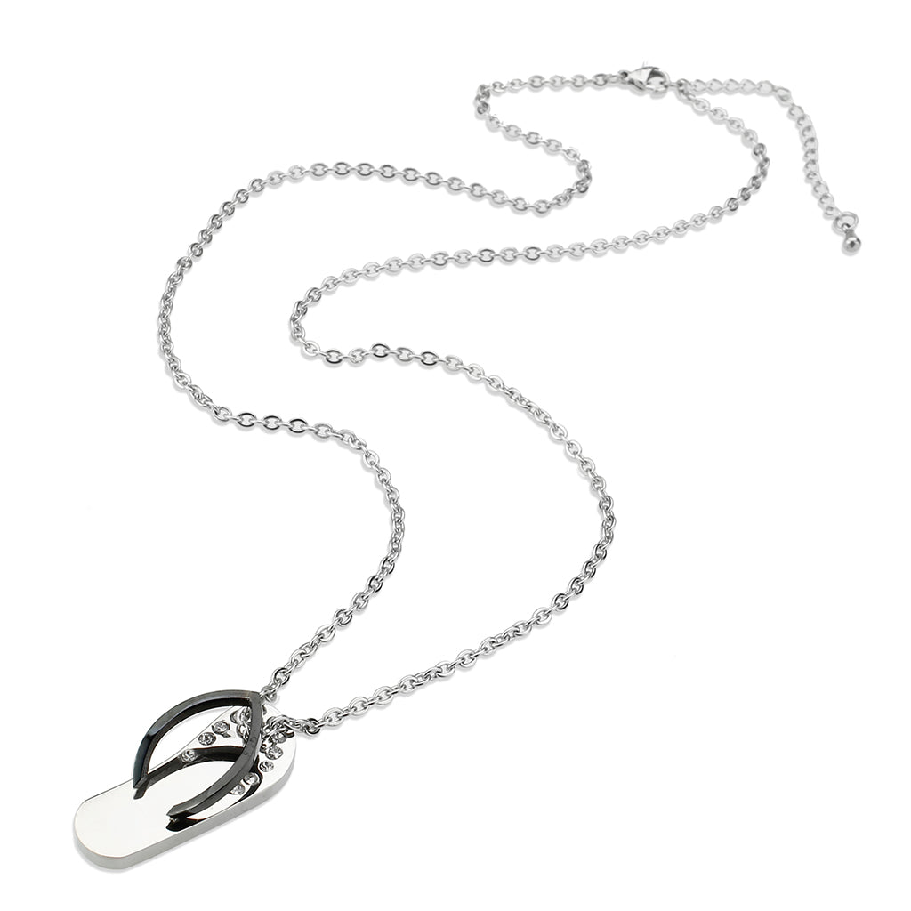Two Tone IP Black Stainless Steel Chain Pendant with Top Grade Crystal in Clear