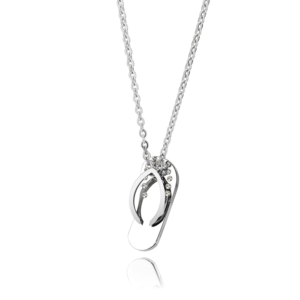 High polished (no plating) Stainless Steel Chain Pendant with Top Grade Crystal in Clear