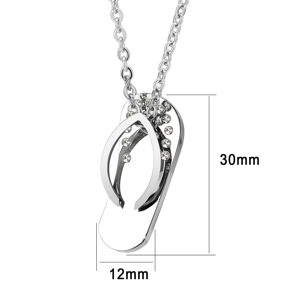 High polished (no plating) Stainless Steel Chain Pendant with Top Grade Crystal in Clear