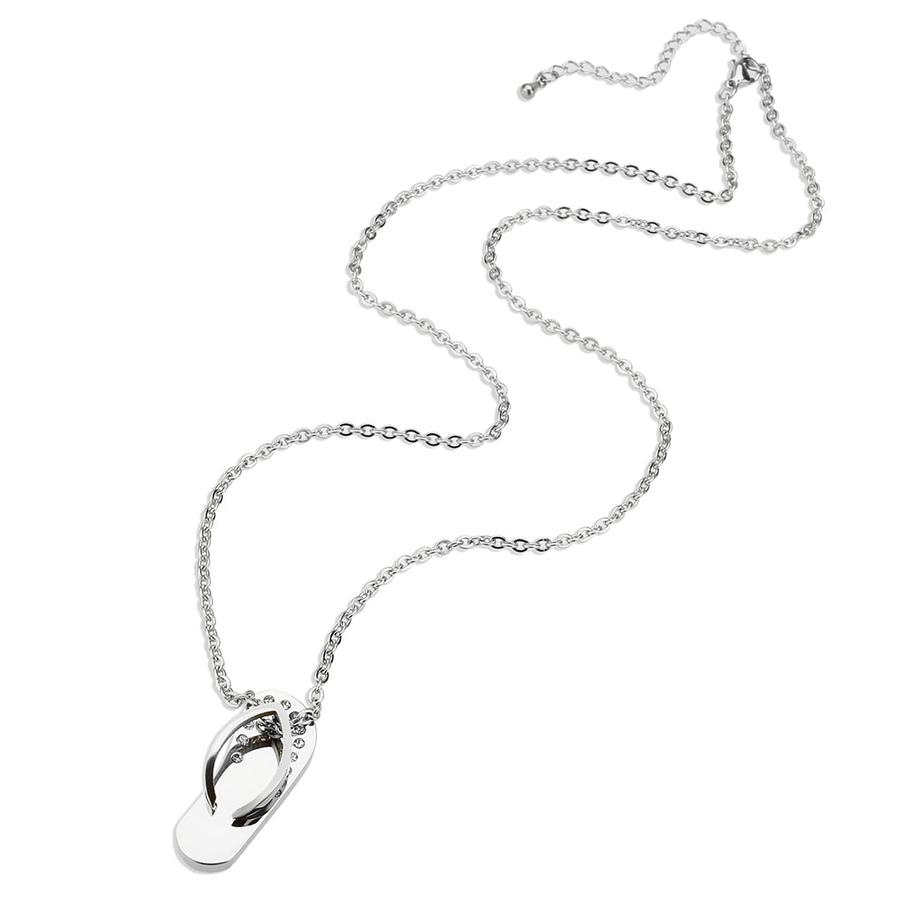 High polished (no plating) Stainless Steel Chain Pendant with Top Grade Crystal in Clear