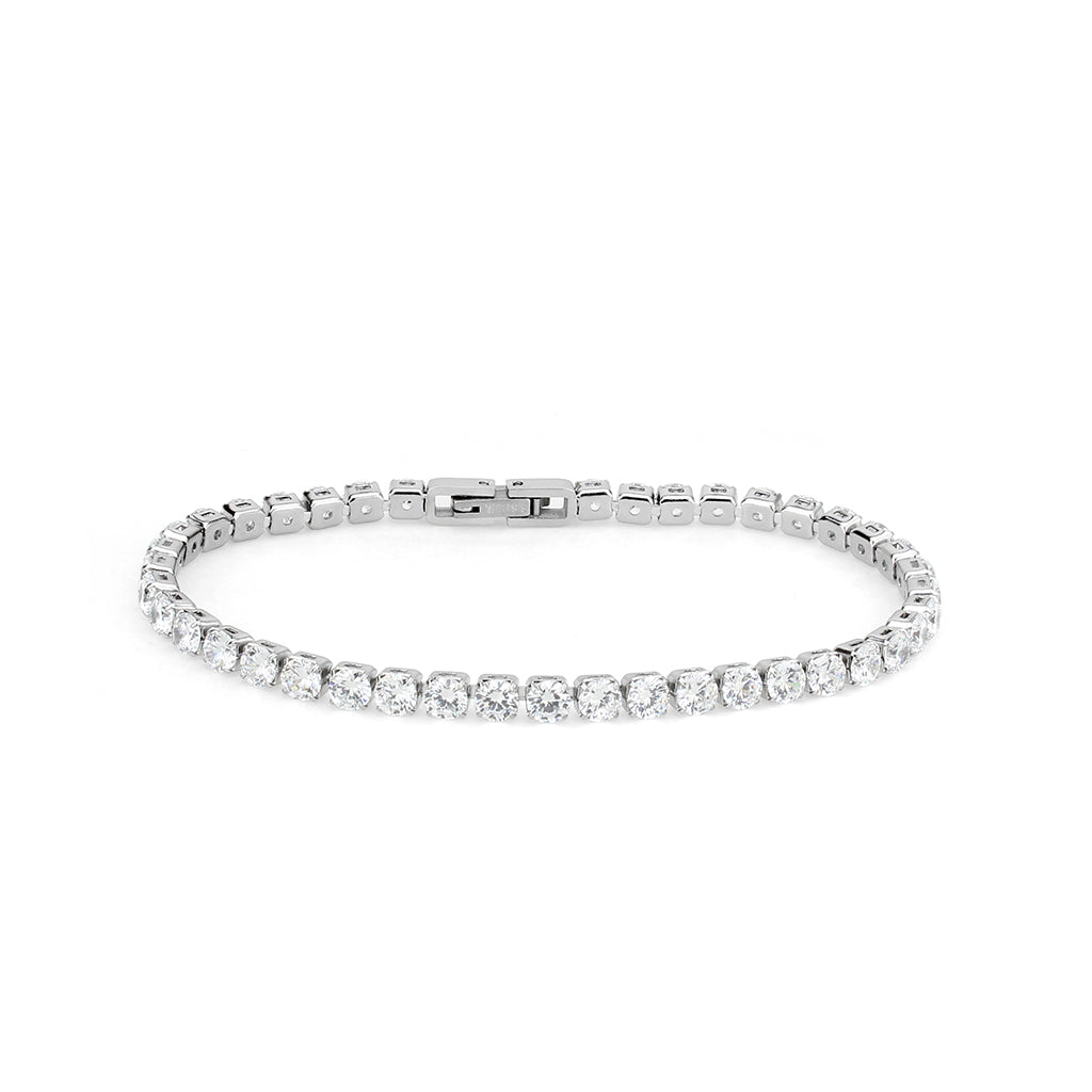 High polished (no plating) Stainless Steel Bracelet with AAA Grade CZ in Clear