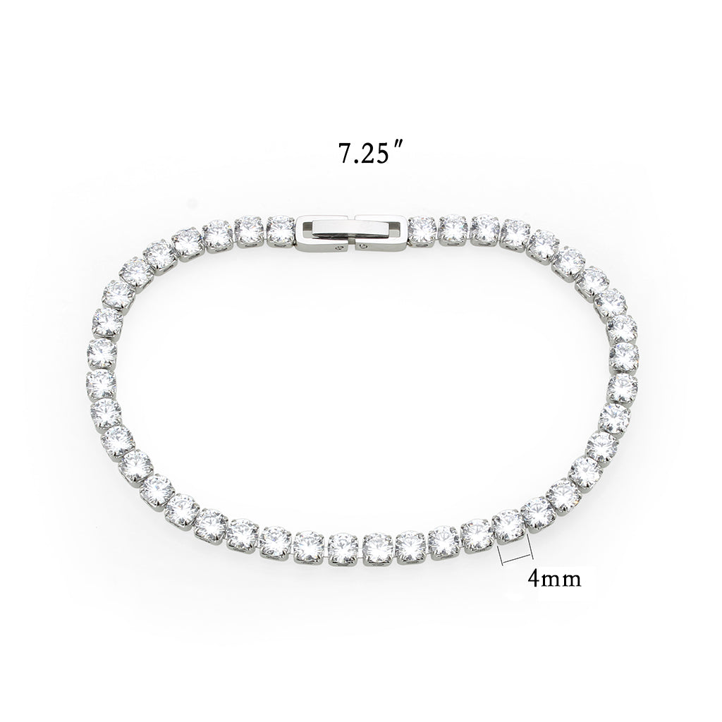 High polished (no plating) Stainless Steel Bracelet with AAA Grade CZ in Clear