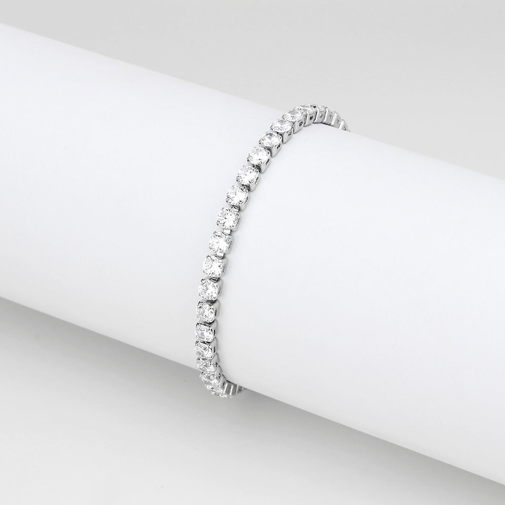 High polished (no plating) Stainless Steel Bracelet with AAA Grade CZ in Clear