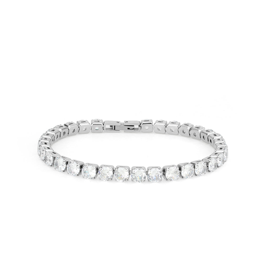 High polished (no plating) Stainless Steel Bracelet with AAA Grade CZ in Clear