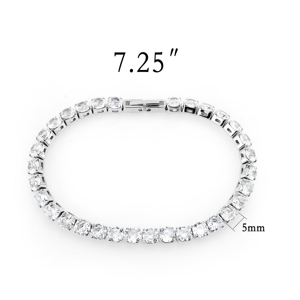 High polished (no plating) Stainless Steel Bracelet with AAA Grade CZ in Clear
