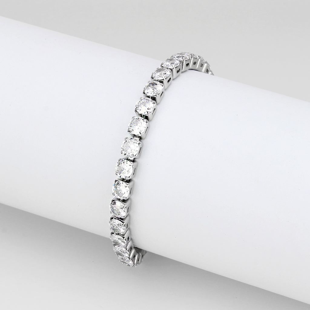 High polished (no plating) Stainless Steel Bracelet with AAA Grade CZ in Clear
