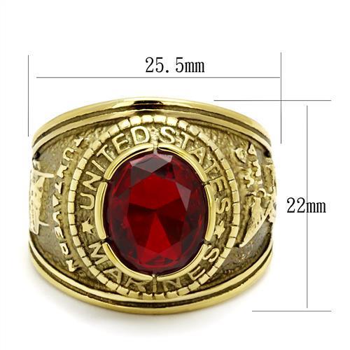Gold-Plated Stainless Steel Marines Ring with Siam Red Glass