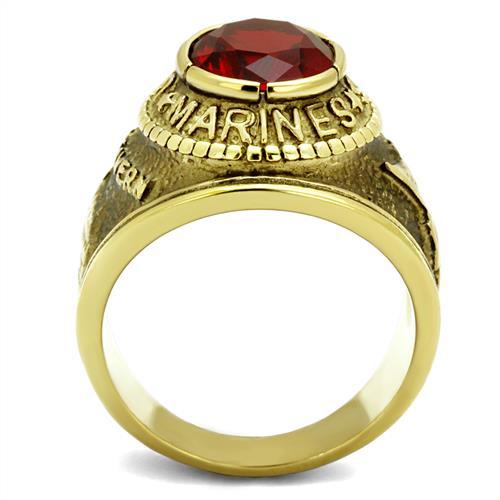 Gold-Plated Stainless Steel Marines Ring with Siam Red Glass