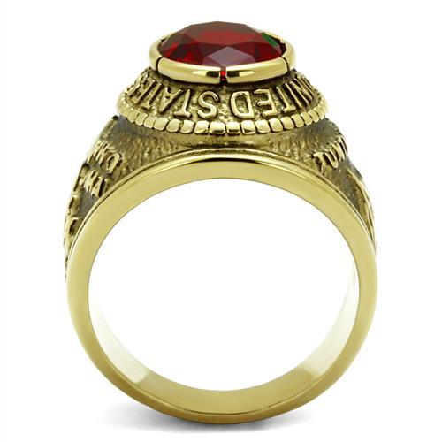 Gold-Plated Stainless Steel Marines Ring with Siam Red Glass