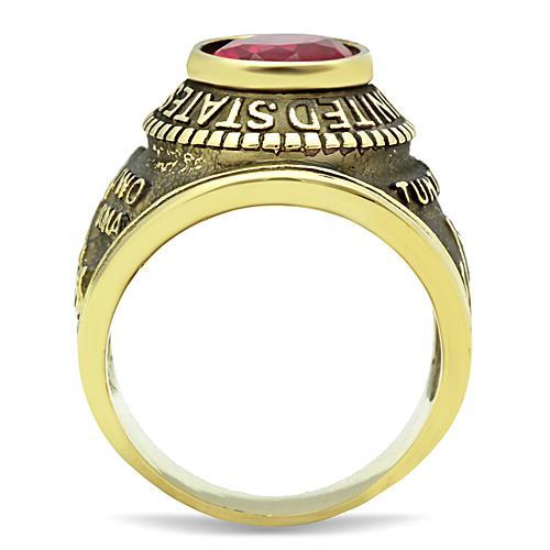 Gold-Plated Stainless Steel Marines Ring with Siam Red Glass