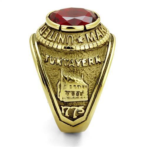Gold-Plated Stainless Steel Marines Ring with Siam Red Glass