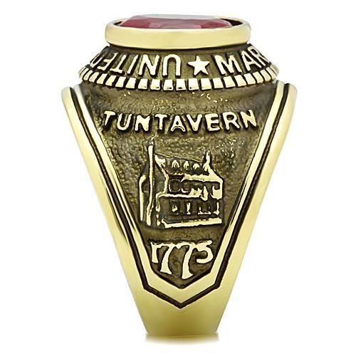 Gold-Plated Stainless Steel Marines Ring with Siam Red Glass