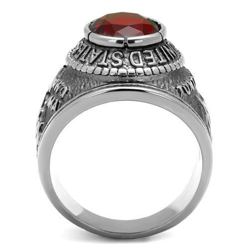 High-Polished Stainless Steel Marines Ring with Siam Red Glass