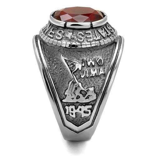 High-Polished Stainless Steel Marines Ring with Siam Red Glass