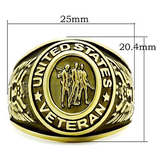 Gold-Plated Stainless Steel Veteran Ring with Jet Epoxy Inlay