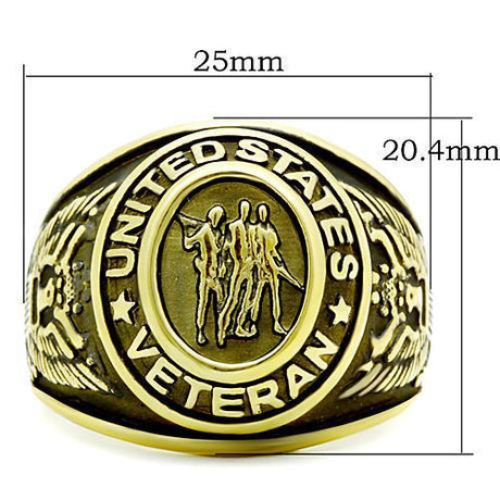 Gold-Plated Stainless Steel Veteran Ring with Jet Epoxy Inlay