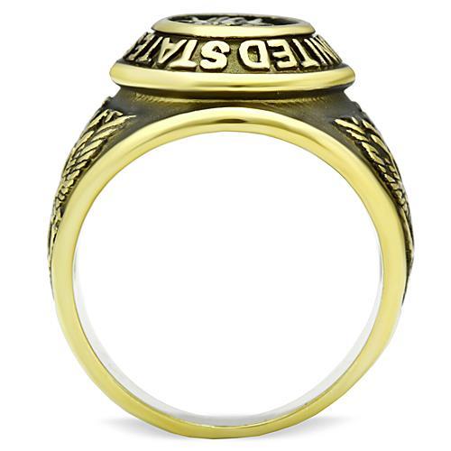 Gold-Plated Stainless Steel Veteran Ring with Jet Epoxy Inlay