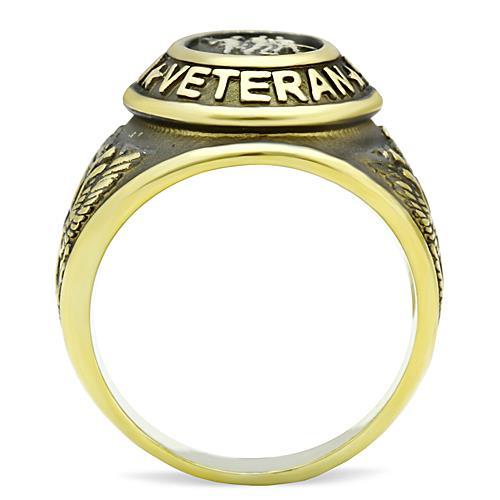 Gold-Plated Stainless Steel Veteran Ring with Jet Epoxy Inlay