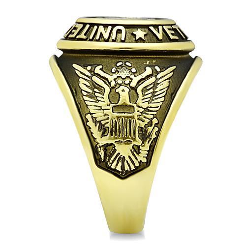 Gold-Plated Stainless Steel Veteran Ring with Jet Epoxy Inlay