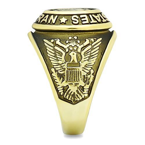 Gold-Plated Stainless Steel Veteran Ring with Jet Epoxy Inlay