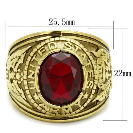 Gold-Plated Stainless Steel Army Ring with Siam Red Glass
