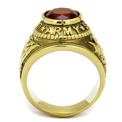 Gold-Plated Stainless Steel Army Ring with Siam Red Glass
