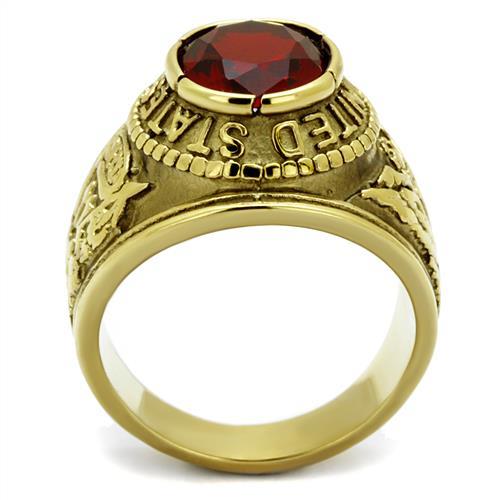 Gold-Plated Stainless Steel Army Ring with Siam Red Glass