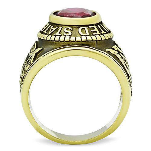 Gold-Plated Stainless Steel Army Ring with Siam Red Glass