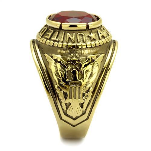 Gold-Plated Stainless Steel Army Ring with Siam Red Glass
