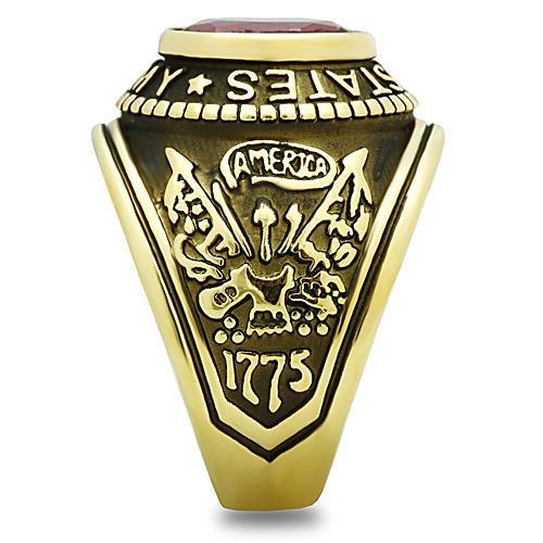 Gold-Plated Stainless Steel Army Ring with Siam Red Glass