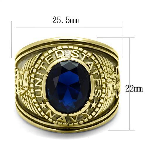 Gold-Plated Stainless Steel Navy Ring with Montana Blue Glass