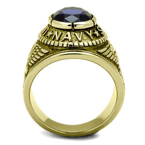 Gold-Plated Stainless Steel Navy Ring with Montana Blue Glass