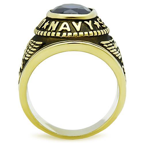 Gold-Plated Stainless Steel Navy Ring with Montana Blue Glass