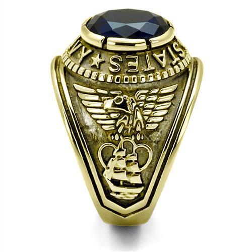 Gold-Plated Stainless Steel Navy Ring with Montana Blue Glass