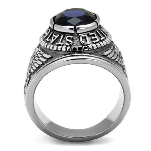 Stainless Steel Navy Ring with Sapphire Blue Glass