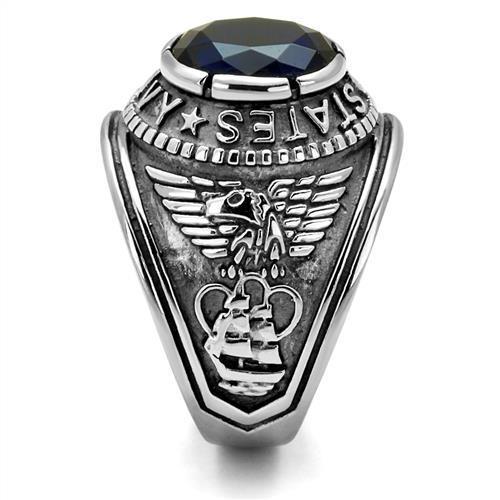 Stainless Steel Navy Ring with Sapphire Blue Glass