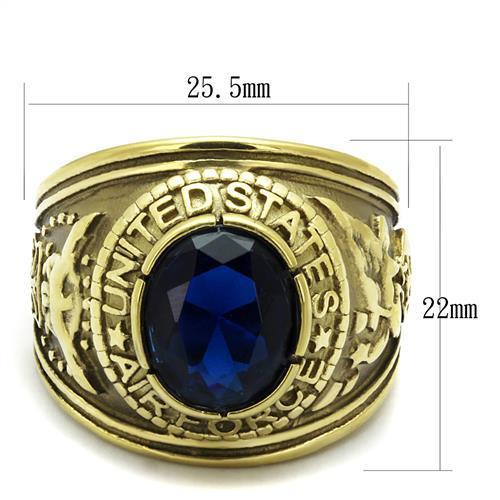 Gold-Plated Stainless Steel Air Force Ring with Montana Blue Glass